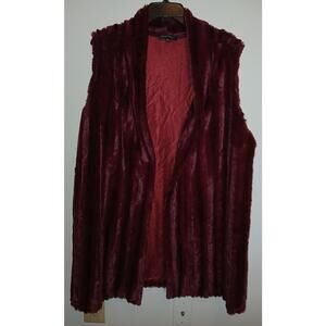 Slinky Brand Faux Fur 1X Long Vest Glam Dramatic Burgundy Wine Winter Trendy